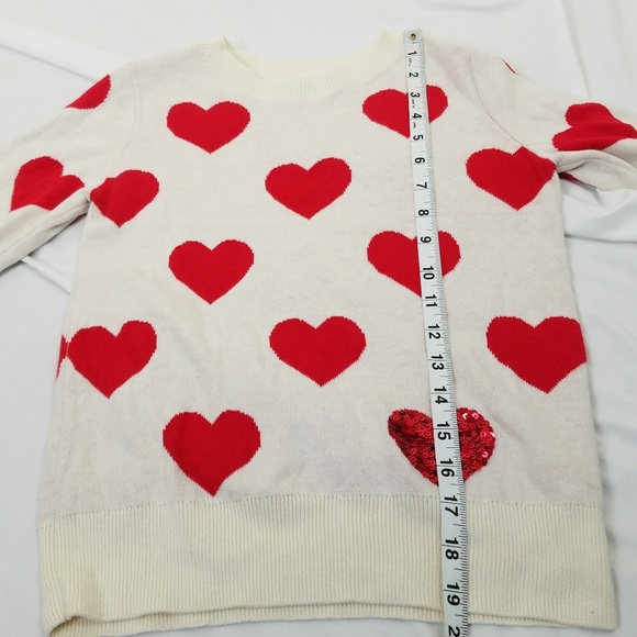 Gap Kids size XL Sequin Heart Sweater Red Ivory - Picture 8 of 8